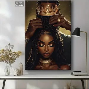 1 Piece 2D African American King and Queen Canvas Painting Wrapped Frame Artwork, Wall Art Print Poster, Ready-to-Hang Decoration, Modern Minimalist Office, Living Room, Bedroom, Bathroom Decor. Halloween, Christmas, Housewarming Gifts, Perfect Room