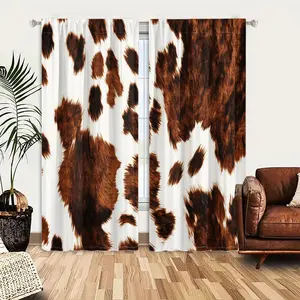 2pcs Window Curtains, A close-up of a brown and white cow print, featuring a distinct fur texture.Window Drapes for Bedroom Living Room, Rod Pocket Window Treatment, Home Decoration Curtain