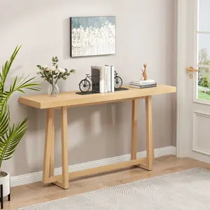 59.84'' Console Table Desk Stylish Rectangular Entryway Table, Outdoor Console Table for Patio, Sturdy Construction Hall Table, Sofa Table for Hallway, Living Room, Bed Room and Patio,Wood color, Natural