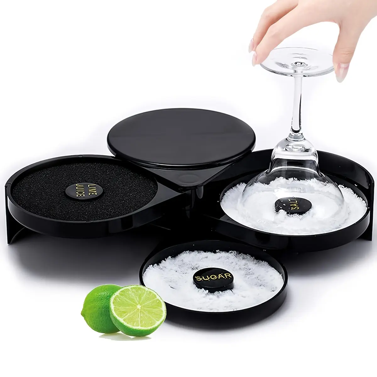 3-Tier Bar Glass Rimmer Bartender Tool, Glass Rimmer Salt Rimmer for Cocktail and Margarita, Bar Juice Cocktail Seasoning Box with 3 Swing-Out Trays, Sponge Included, Plastic Bartender Tool for Party, Bar, Bar Tools, Utensils, Containers, Home