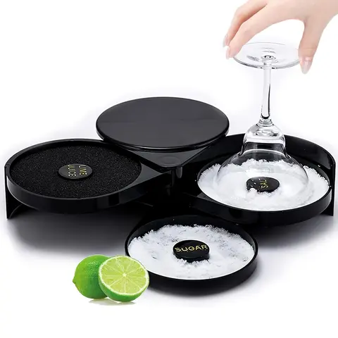 3-Tier Bar Glass Rimmer Bartender Tool, Glass Rimmer Salt Rimmer for Cocktail and Margarita, Bar Juice Cocktail Seasoning Box with 3 Swing-Out Trays, Sponge Included, Plastic Bartender Tool for Party, Bar, Bar Tools, Utensils, Containers, Home
