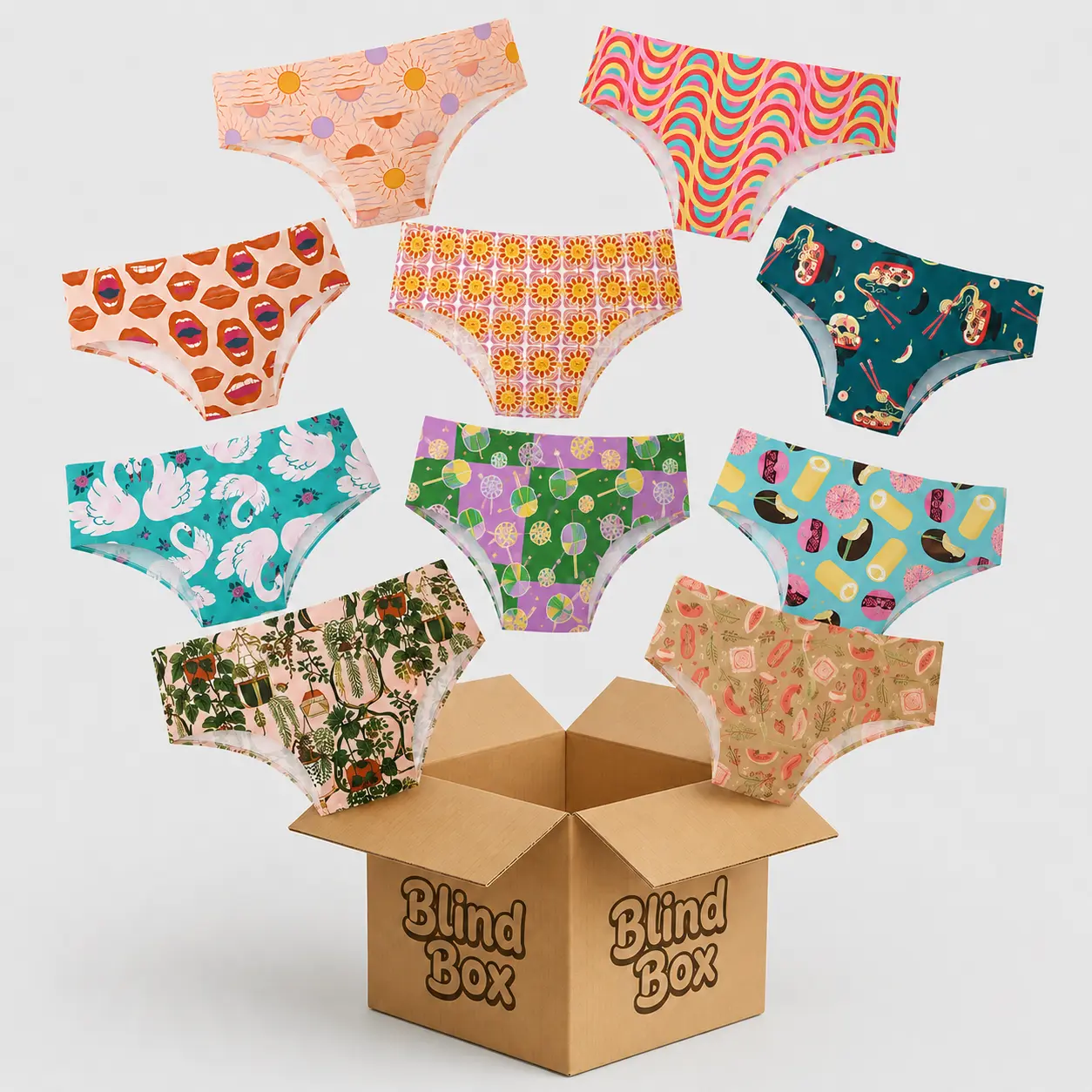 Women's Seamless Cheekies Panties - 10-Pcs Assorted Random Patterns, Vibrant Colors, Playful Cuts, Moderate Back Coverage, Mixed High-Waisted & Mid-Waisted Styles, 10 pcs_cheekies