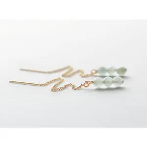 Aquamarine Threader Earrings - March Birthstone