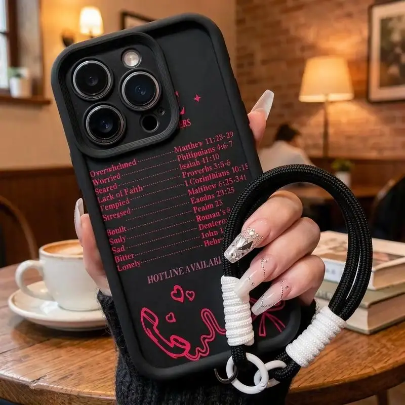 Shockproof Slim Silicone iPhone Case with Wrist Strap - Full Camera Protection, Durable Cover for iPhone 11,12 Mini,13,13 Mini,14 Pro Max,15,16,17,XS Plus; Handheld Cellphone Smartphone Devices Accessory, Casing, Accessories