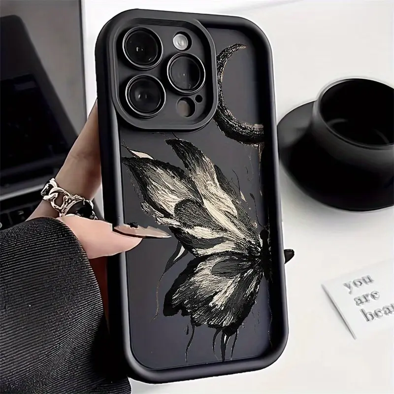 Black Butterfly Moon Pattern Smartphone Casing - Compatible with iPhone 12/11 Pro Max,13,14,15,16,17/17 Air/17 Pro Max & Other Cellphone Devices - Ideal Birthday Gift for Loved Ones, Butterflies, Accessories