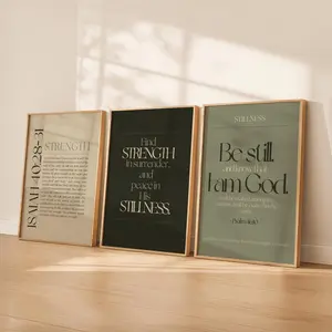Sage Neutral Christian Wall Art Set | Bible Verse Prints Isaiah 40 31 Psalm 46 10 | Faith Scripture Art | Strength & Stillness Decor