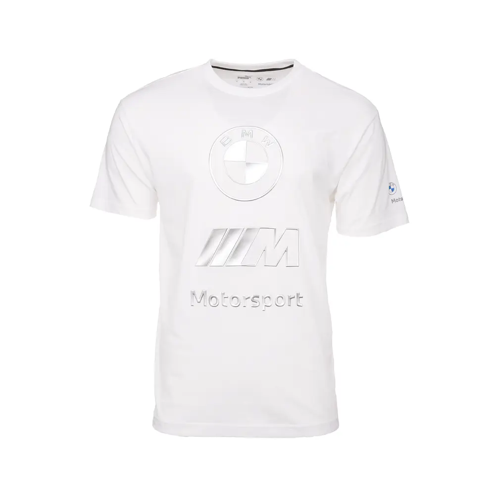PUMA Mens Bmw M Motorsport Stacked Lux Logo Crew Neck Short Sleeve Casual Tops Casual - White