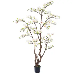 Artificial Magnolia Tree, 6.8FT Tall Fake Indoor Tree, Realistic Real Touch Leaves and Flowers Perfect for Indoor Decor, Living Room, Door, Office and Hotel Decor (White)