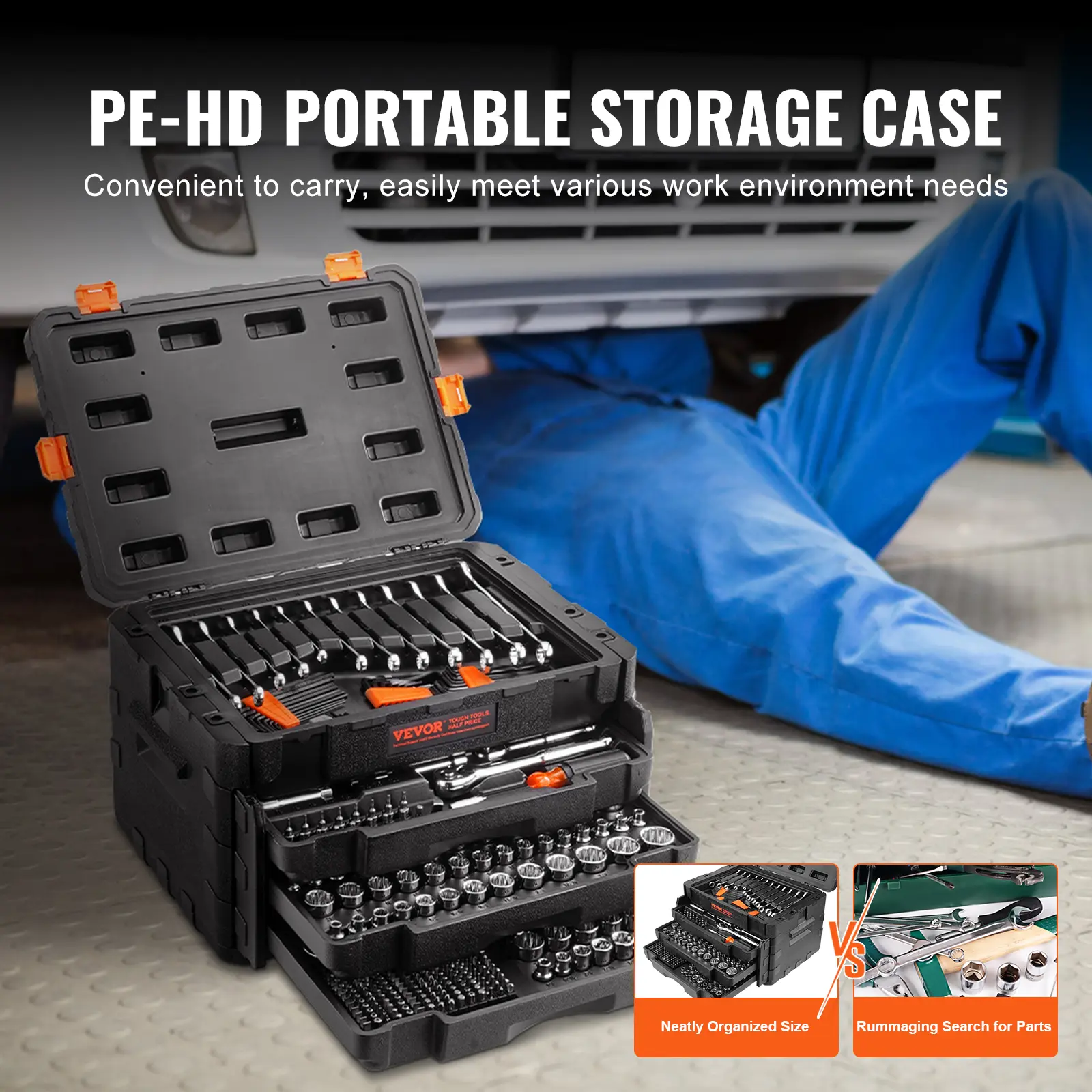【summerfinds】VEVOR Mechanics Tool Set and Socket Set, 1/4" 3/8" 1/2" Drive Deep and Standard Sockets, 450 Pcs SAE and Metric Mechanic Tool Kit with Bits, Hex Wrenches, Combination Wrench, Accessories, Storage Case, Tool Box, Car Tools,father'sdaygifts