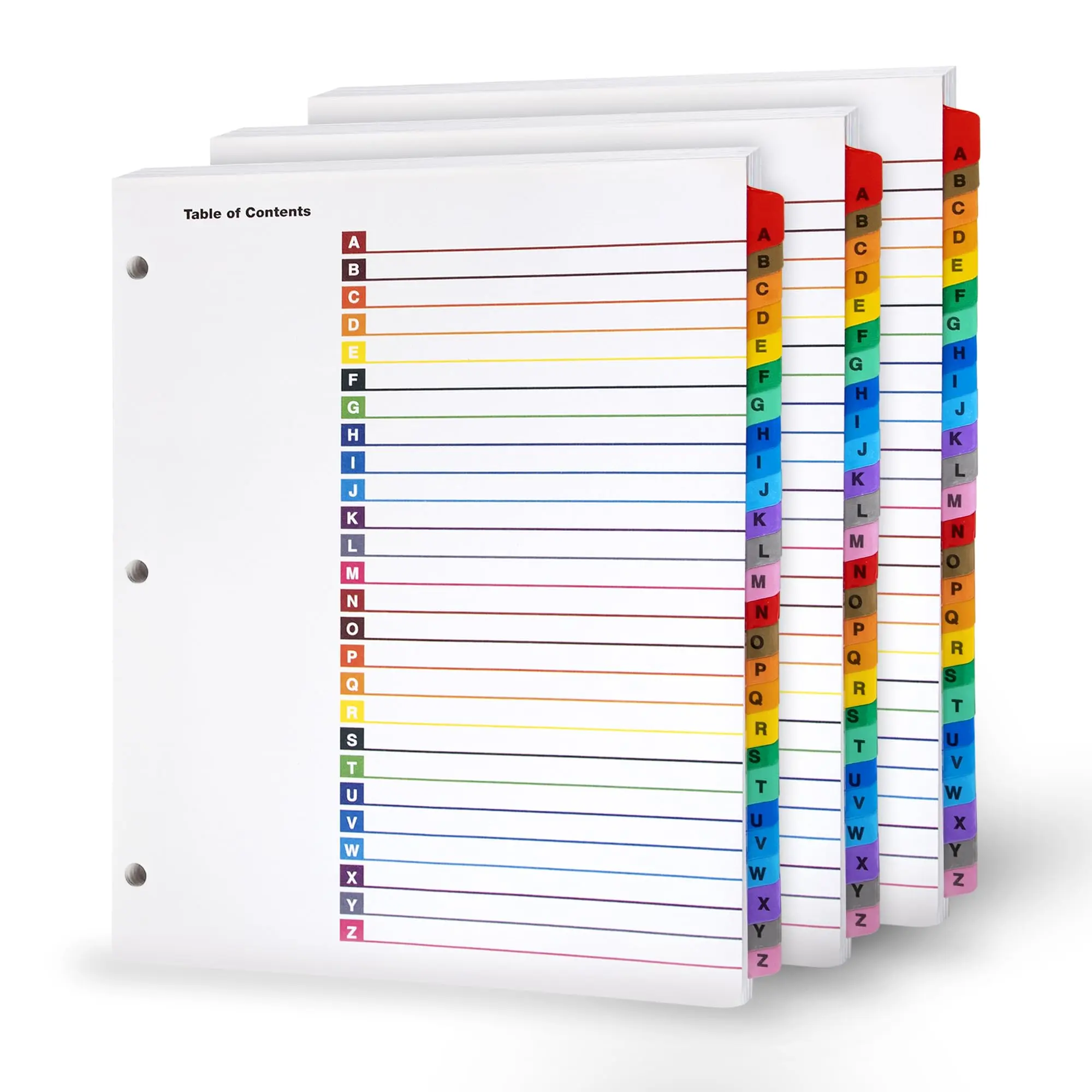 Alphabet Binder Dividers with Bold A-Z Tabs, 8.5x11 in 3-Hole Punched Set Pack for 3-Ring Binders, Customizable for Office Organization & Home Organization, Classrooms
