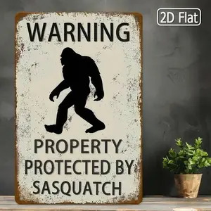 8x12 Inch / 20x30 cm Property Protected By Sasquatch Sign – Funny Bigfoot Warning Metal Tin Sign, 2D Flat Retro Rustic Wall Decor for Yard, Garden, Porch, Cabin, Garage, Outdoor Home Decoration