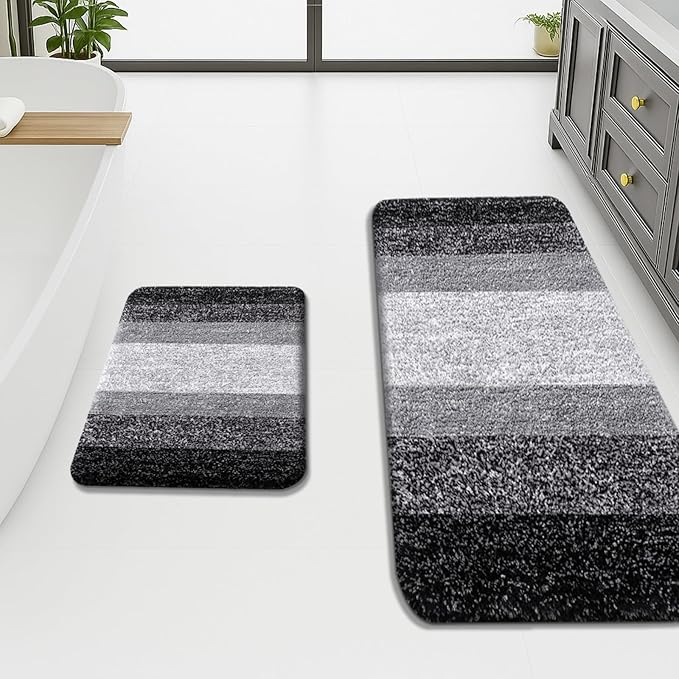 3‑Pieces Gradient Bathroom Rugs Set, Shaggy Absorbent Bath Mats with Non‑Slip Backing, Machine Washable Decorative Area Rugs for Bathroom & Kitchen