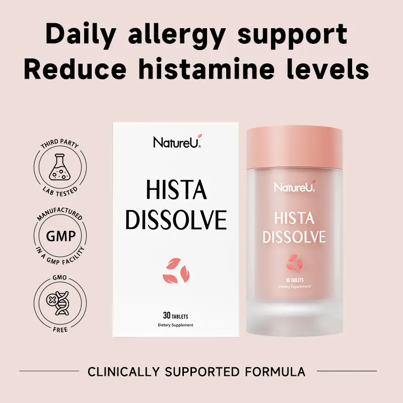 NatureU Allergy Support Supplement — Histamine Support + Probiotics, DAOMaster + Vitamin D, Seasonal Allergy & Immune Support for Sneezing, Itchy Skin & Environmental Allergies, 30 Tablets**