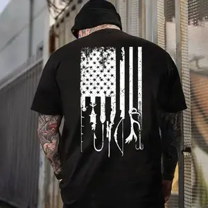 USA Flag Hunting Fishing T-shirt, USA Flag Hunting Patriot Veteran Outdoorsman T-shirt, Soft Feel Strong Fabric, Modern Street Style Tee.