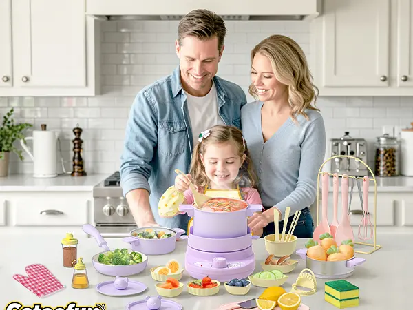 GOTOOFUN 4-Color Kids Real Mini Cooking Set (Ages 8-12) - Safe Montessori Kitchen Toy with Knife & Dishes | Halloween, Thanksgiving & Christmas Gift for Girls & Boys