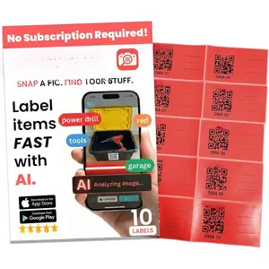 QR Code Labels - AI Auto-Labeling, No Typing! Storage Bins & Moving Containers - iOS and Android App - 10  Stickers (3" x 5") (Red)