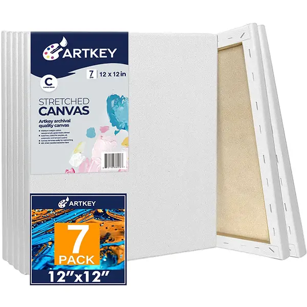 Stretched Canvases for Painting 12x12 Inch 7-Pack, 10 oz Triple Primed Acid-Free 100% Cotton Blank Canvas, Square Canvas for Oil Paint Acrylics Pouring & Wet Art Media, Pour Painting