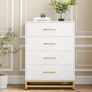 Dresser for Bedroom with 4 Drawer, Modern Dressers Chest of Drawers, with Wide Drawers and Metal Handles, Wood Dressers, White