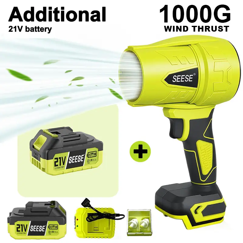 SEESE 21V Max Cordless Turbo Leaf Blower Kit with Dual 4.0Ah Batteries, Brushless Motor High Power Blower with Long Runtime for Yard, Garden & Car Drying, Halloween gifts