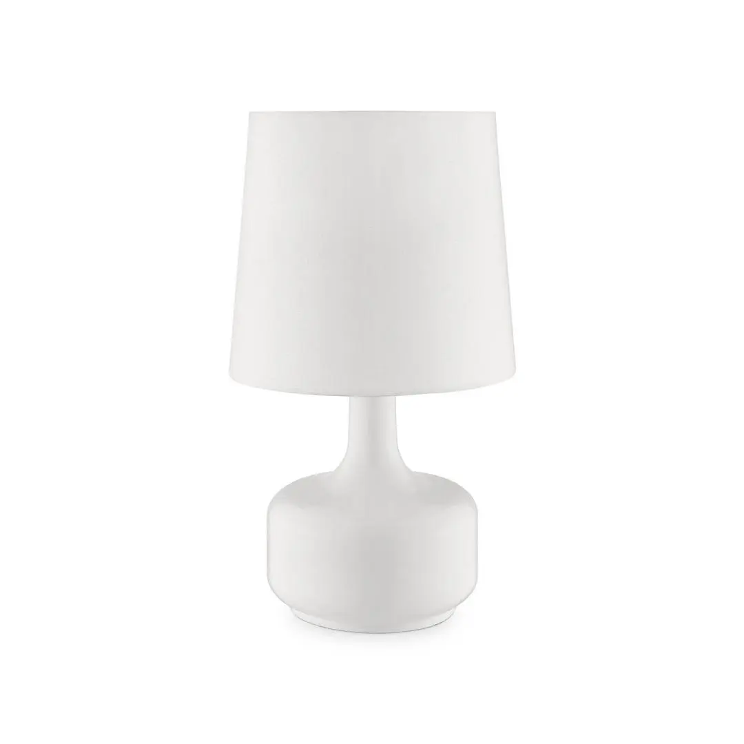 17.25in Tall "Cheru" Modern Mid-Century Bell Shape Table Lamp - Powder White, Touch-On 3-Way Light, Interior Lighting, Indoor Use Home Decor, Living Room Table Lamps