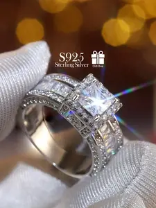 S925 Sterling Silver Women's Elegant Artificial Zircon Decorated Ring, Exquisite Trendy Bridal Engagement Ring, Fashionable Jewelry Accessories for Women As Gift