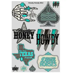 Howdy Howdy Mini DTF Transfer Gang Sheet 24.5" wide x 36" long. Direct To Film Mini Gang Sheet