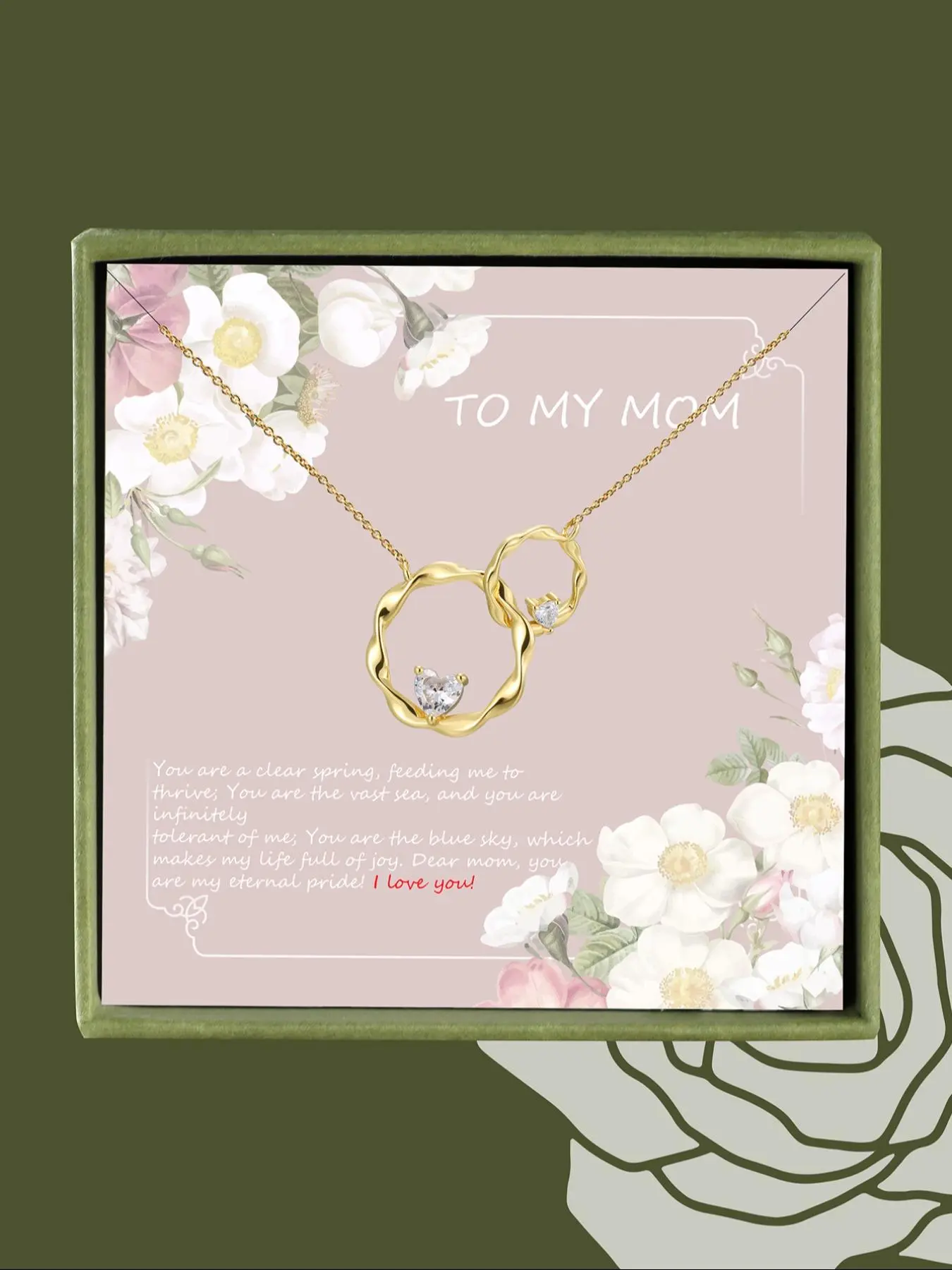 Rhinestone Decorated Double Ring Intersection Design Pendant Necklace with Box, Elegant Jewelry for Party, Daily Decor, Trendy All-match & Exquisite Jewelry for Gift