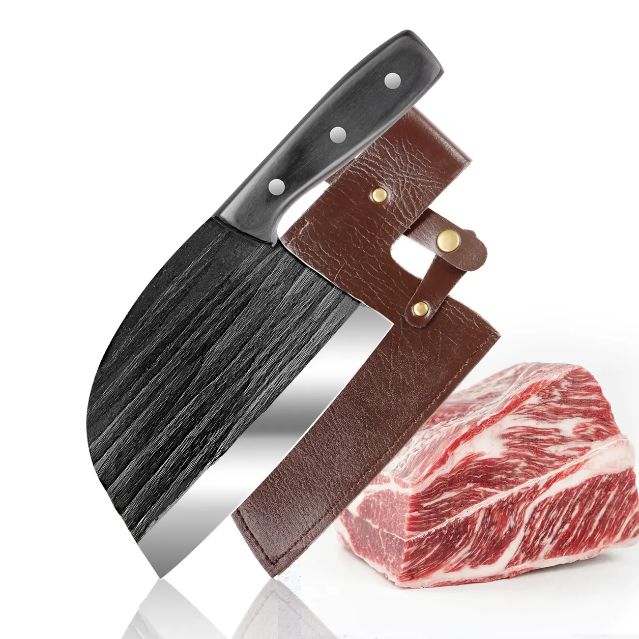 Meat Cleaver Knife, home meat,Hand Forged Butcher Knife for Meat Cutting, Full Tang Viking Knife with Sheath, Japanese Chef Knives for Kitchen, Outdoor Cooking, Camping, BBQ,Perfect Father's Day Gift