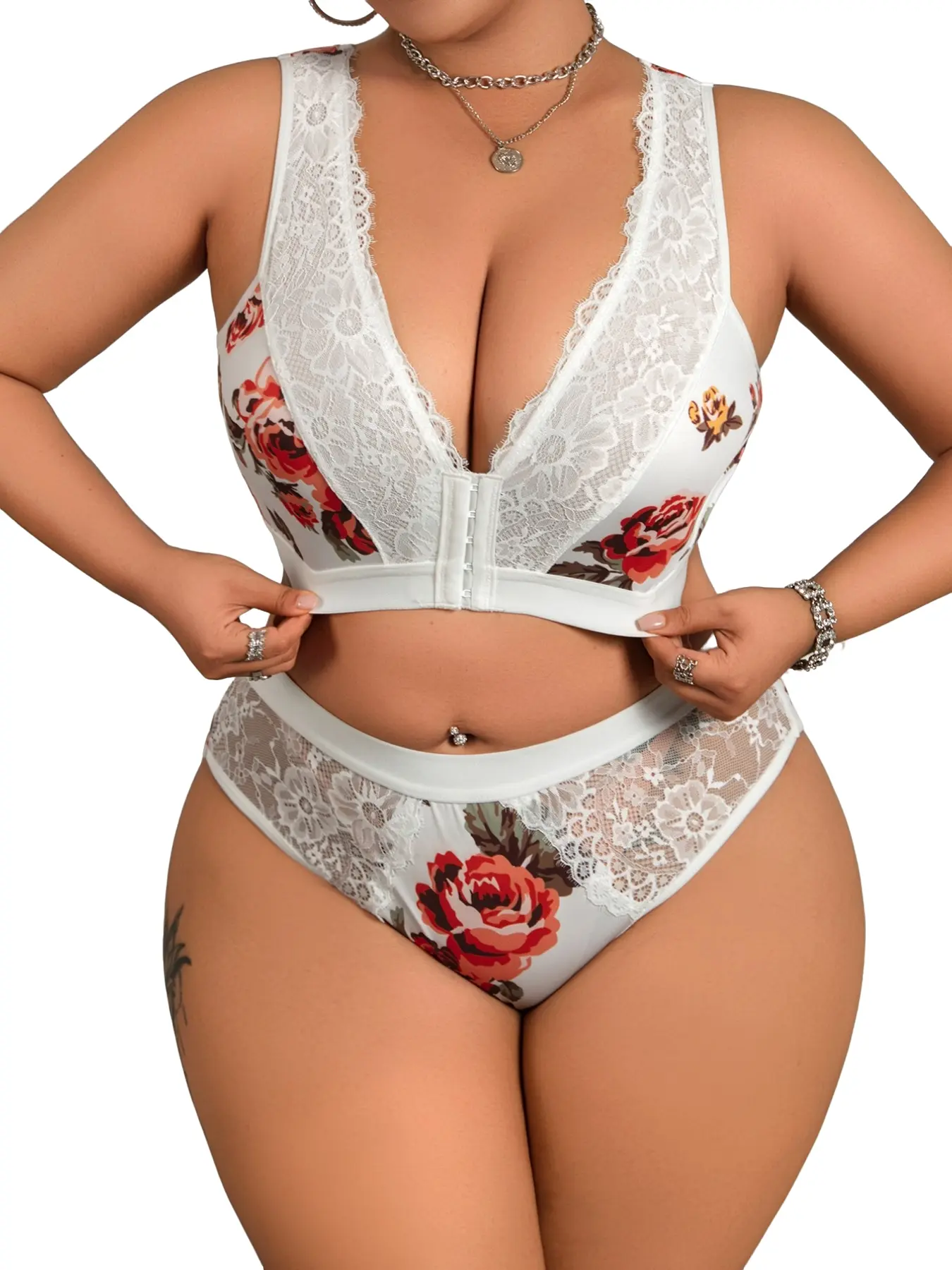 Plus Size Sexy Lingerie Set, Underwear Women, Pure Desire Sleepwear, Elegant Bra Set, Ditsy Floral Pattern, High Waist, All Seasons