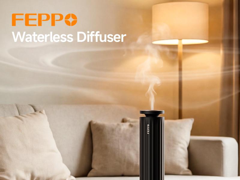 FEPPO Waterless Diffuser - Cold Air Waterless Essential Oil Diffuser Starter Kit with 5x20mL Hotel Scent Oils, Quiet Smart Scent Diffuser, 6 Intensity, Timer, 1000 Sq. Ft for Home, Office, Hotel, Yoga #Summervibes