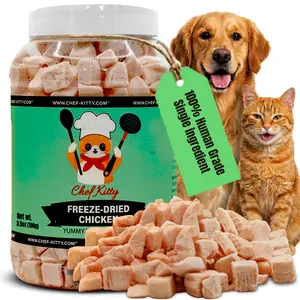 CHEF KITTY Freeze Dried Chicken Cat Treats & Dry Food Toppers for Dogs, 100% Human Grade, Single Ingredient, Grain Free, USA Inspected & Tested, No Additives or Preservatives