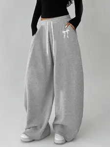 Women's Bow Print Graphic Loose Fit Sports Pants, Y2K Chic Wide Leg Casual Pants, Trendy Streetwear for Daily and Fall