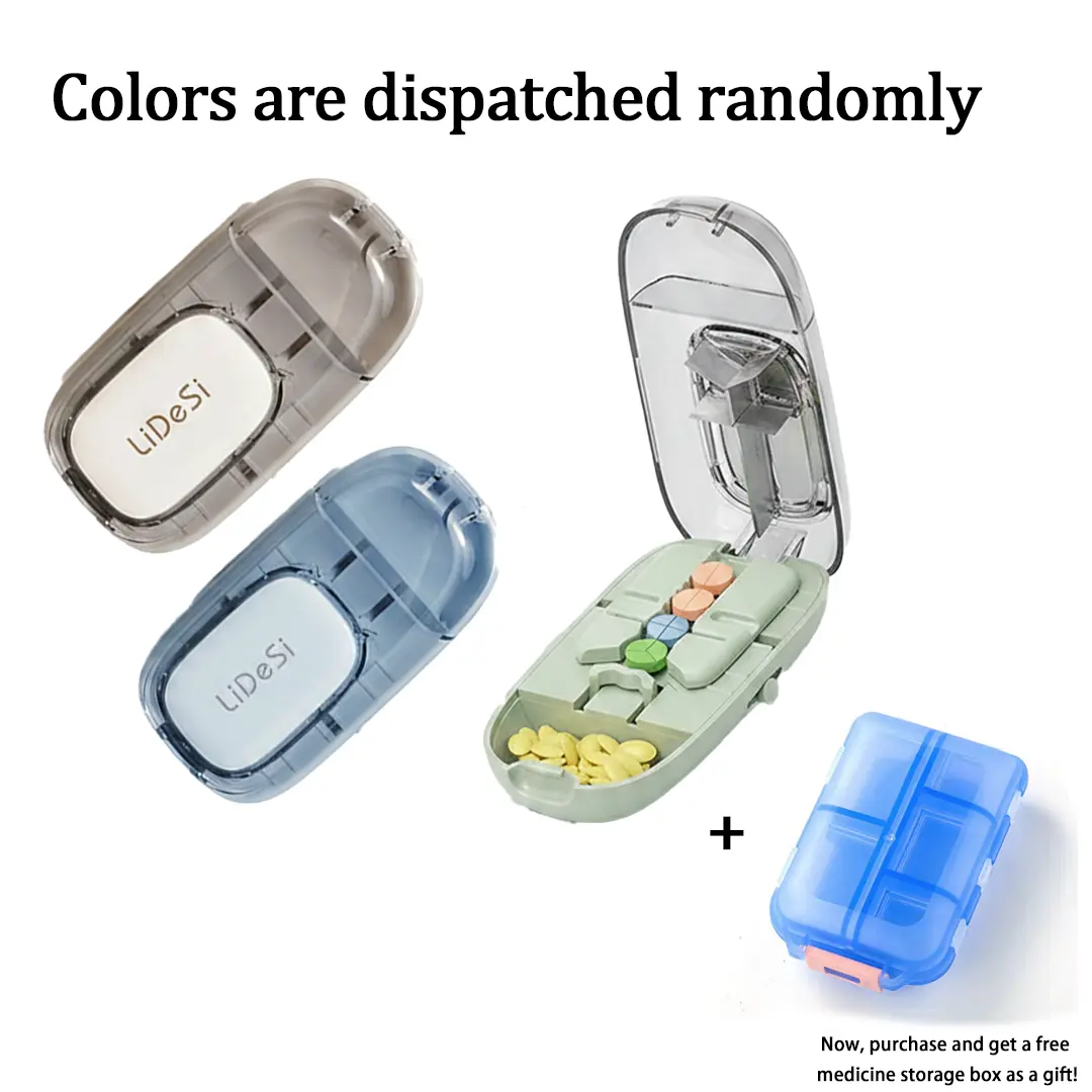 Adjustable Precision Pill Cutter Splitter with Storage Case, Cuts 1/2 1/3 1/4 Tablet Doses, Portable ABS+PC Pill Organizer for Travel Daily Senior Care, Random Color, Bonus Free Mini Medicine Box