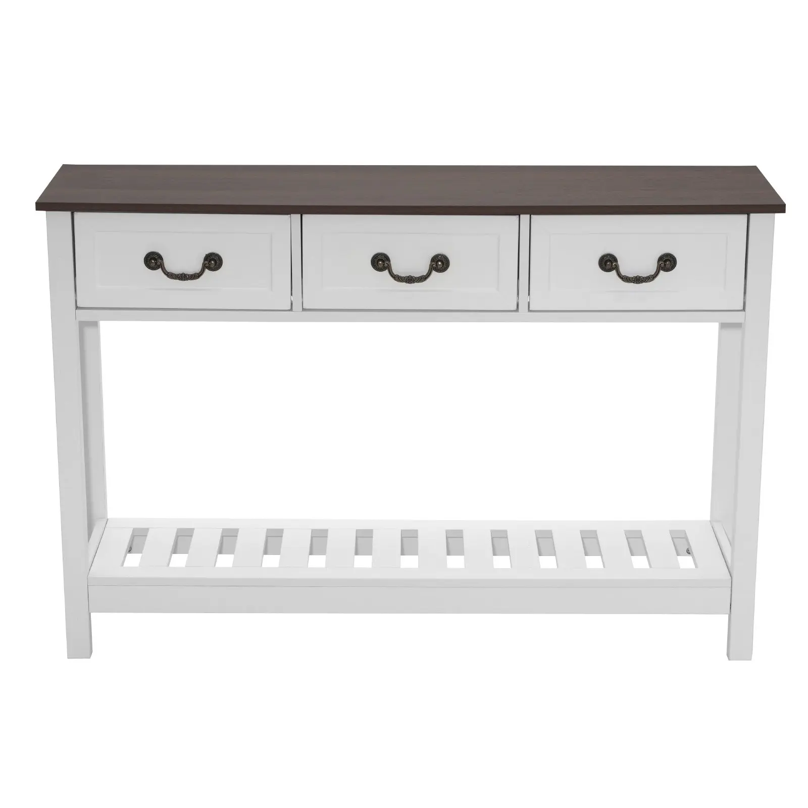 VEVOR Narrow Farmhouse Console Table - 47x11.8x31.5 in/120x30x80cm Rectangle Wooden Desk, 66 lbs, for Living Room/Bedroom/Study Desk/Brown+White