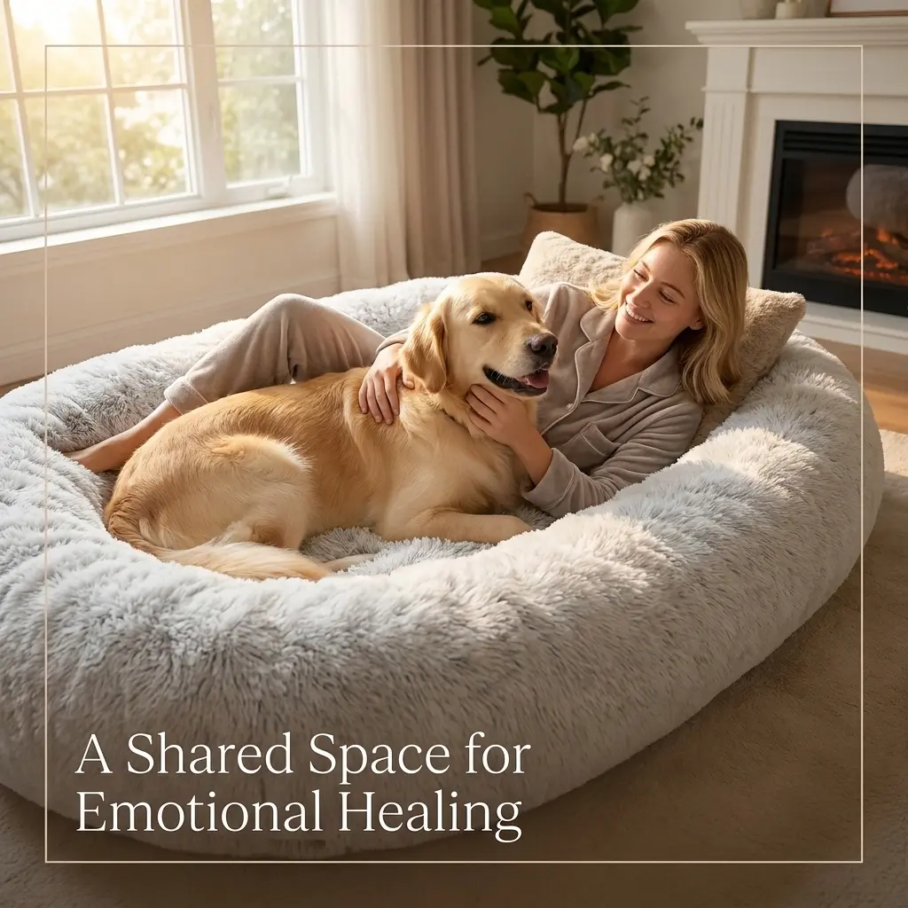Extra-Large 65in Human & Pet Shared Bed, Dog & Cat Furniture with Storage Pocket, Soft Blanket, Soft Fabric, Washable Cover, Waterproof, Home