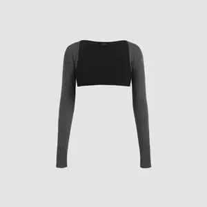 Cider [5 colors, size 0-26] Solid Collarless Long Sleeve Crop Shrug