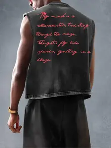 Men's Letter & Heart Print Crop Tank Top, Loose Casual Street Sleeveless Top for Summer, Men's Clothes for Daily Wear, Socks