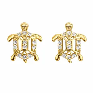 A80. Turtle Huggie Hoop Earrings/ laminado 14k