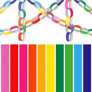 sogiv 600 Sheets Paper Chain Garland Strips 1 x 8 Inches with Double Sided Tape – DIY Construction Paper Chains for Birthday, Wedding, Holiday Party Decorations & Craft Supplies