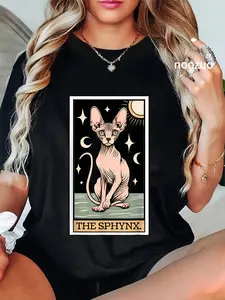 100% Cotton THE SPHYNX. Sphynx Cat Tarot Card Hairless Cat Mom Cat Dad Women's Men's T-Shirt Black