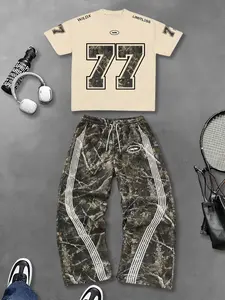 2026 New Fashion Camouflage Two-Piece Set, Street Style T-Shirt + Loose Fit Branch Camo Pants, Casual Outdoor Wear Streetwear