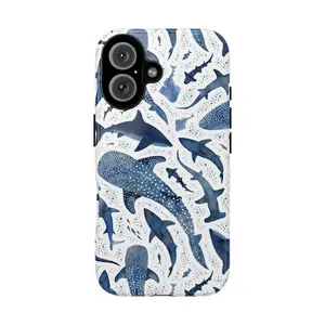 Blue Watercolor Shark Smartphone Case, Beach Summer Vibes Protective Cellphone Shell, Wireless-Friendly Accessory, Gift for All, Compatible with iPhone 11-17 Pro Max & Samsung Galaxy S23-S24 summerwins,summerwins