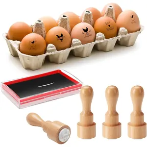 4 Pcs Fresh Egg Stamp Round Wooden Rubber Stamp For Easter Eggs Stamp Sticker Chicken Label Stamp Mini Carton Stamp With Ink Pad For Chicken Coop Stamper Home Farm Supplies(Stylish Style)