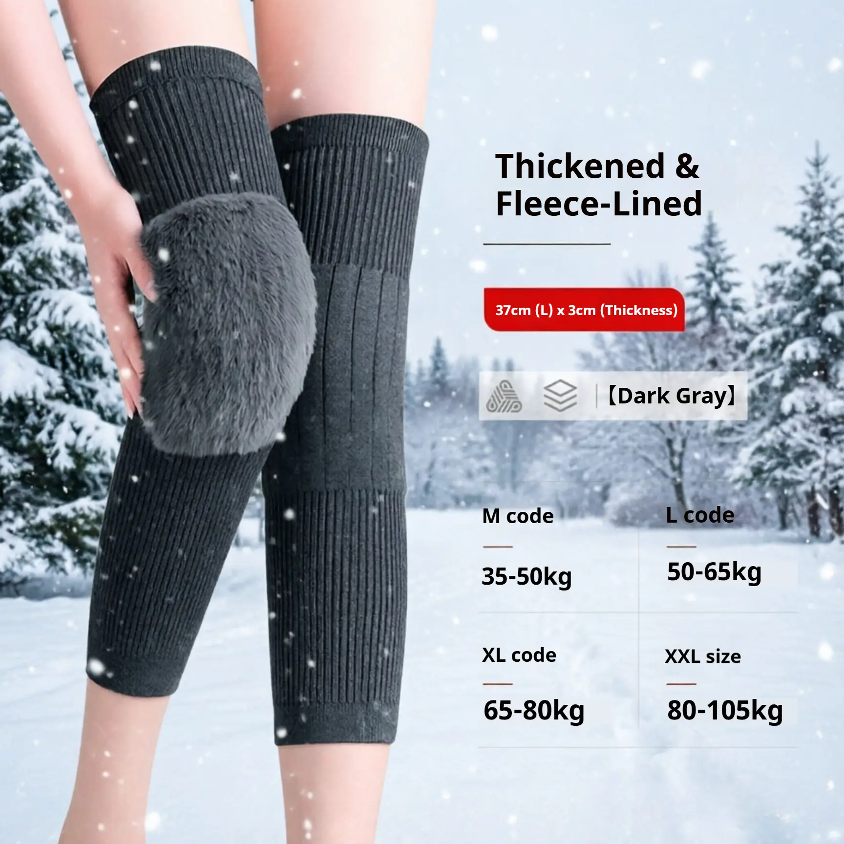 Extra-Long Fleece-Lined Thermal Leg Warmers - Non-Slip, Thick Sports Protective Gear for Winter Sports, Cold-Related Joint Discomfort Relief