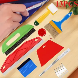 13PCS Smoother Tools Kit, Wallpaper Smoothing Tool with Squeegee, Wallpaper Brush, Seam Roller, Measure Tape, Vinyl Cutter, Craft Cutter with 5 Replacement Blades for Contact Paper, Glass Film