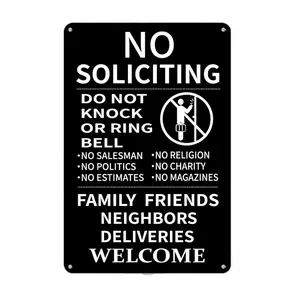 Aluminium Metal No Soliciting Sign for Home Front Door, 8x12 Inches - Do Not Knock or Ring Doorbell, Family Friends & Deliveries Welcome, Non-Silicated Solicitors Prohibited Plaque