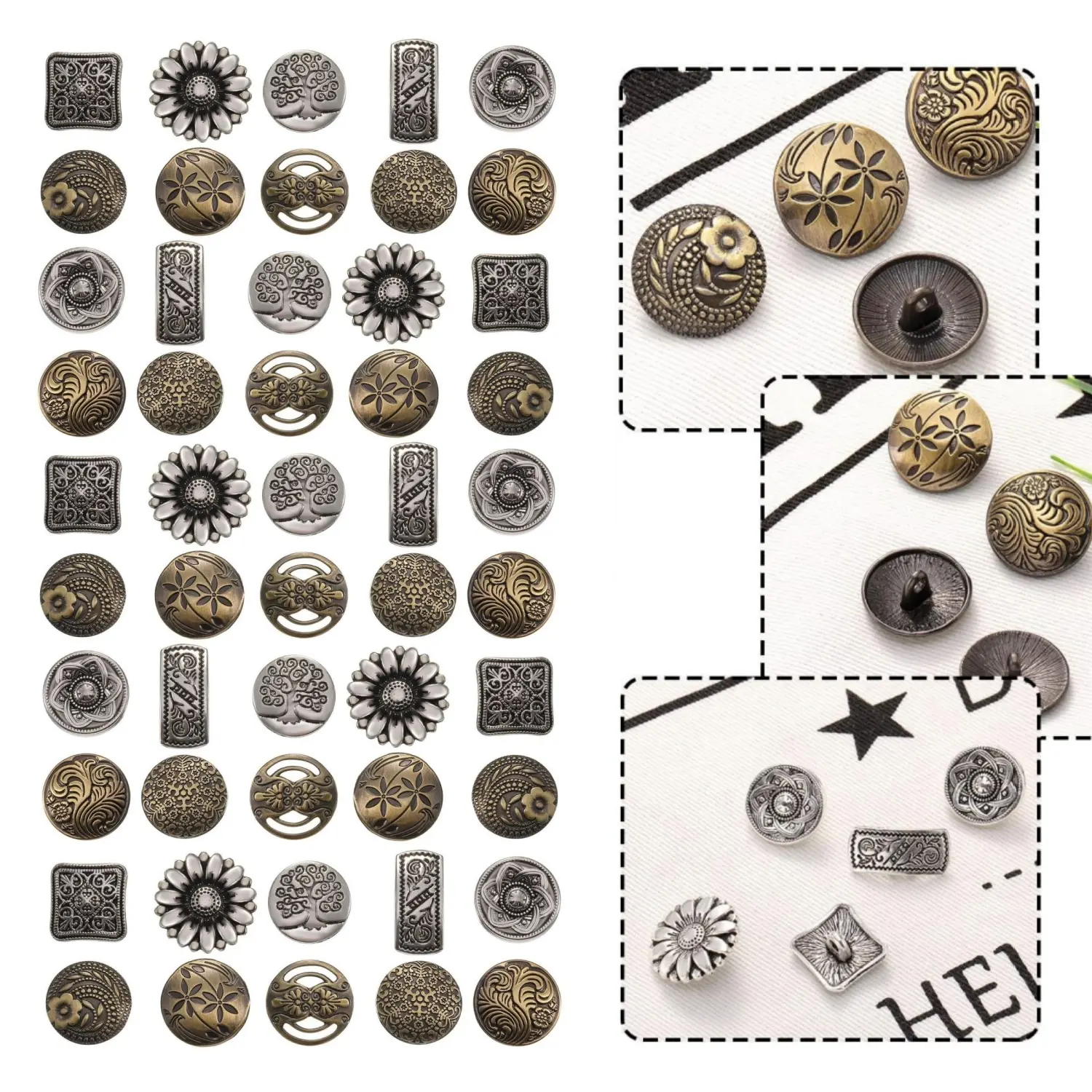 80-Pack Vintage Round Carved Zinc Alloy Buttons - 17 mm Diameter Bronze Retro Carvings Handmade Sewing Accessories for Clothing Crafts, Crochet DIY Projects, Home Improvement Supplies, Scrapbook