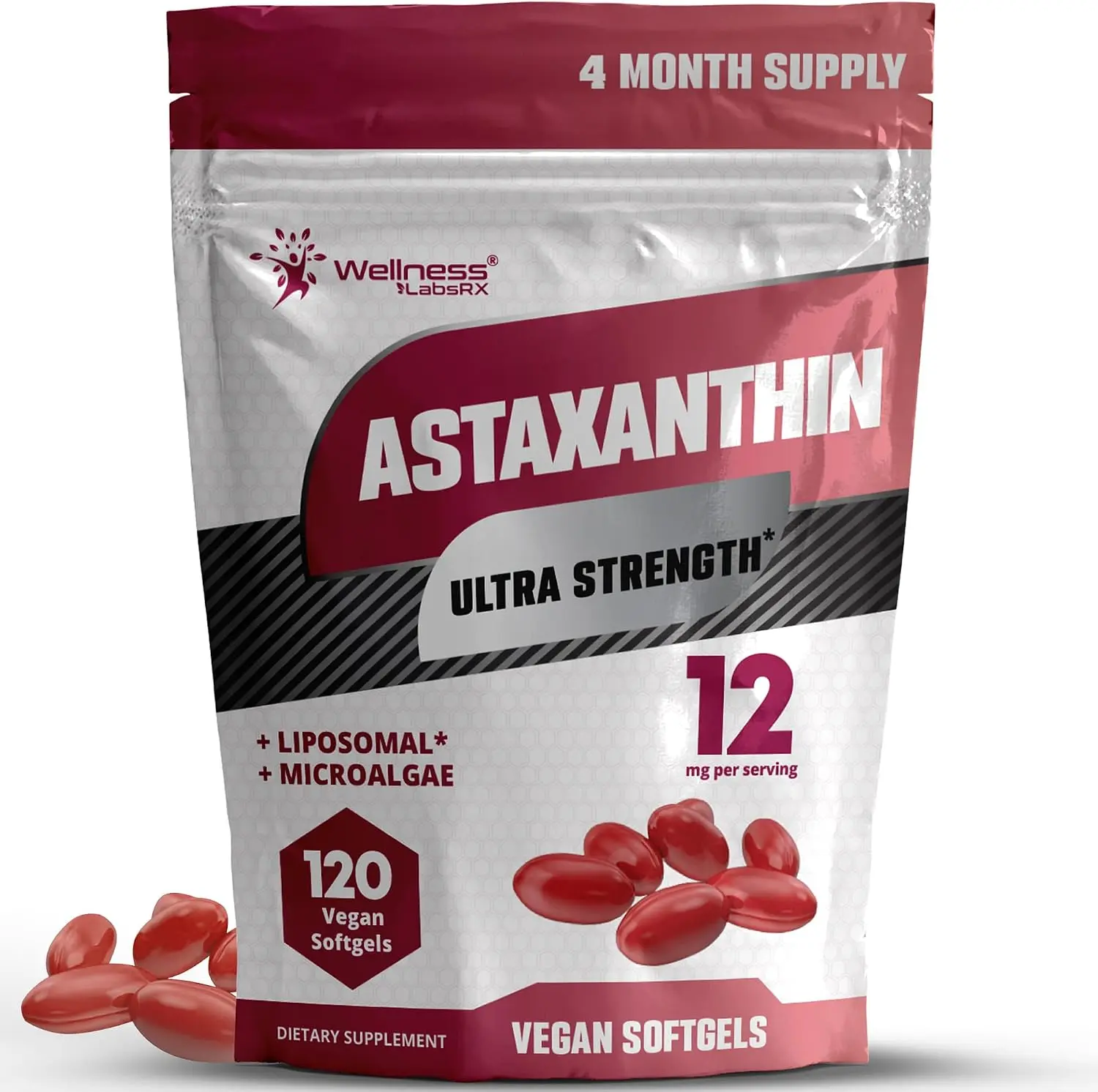 Liposomal Astaxanthin Supplement 12mg, 120 Vegan Softgels - 4-Month Supply of Natural Haematococcus Pluvialis for Skin, Eye & Antioxidant Support