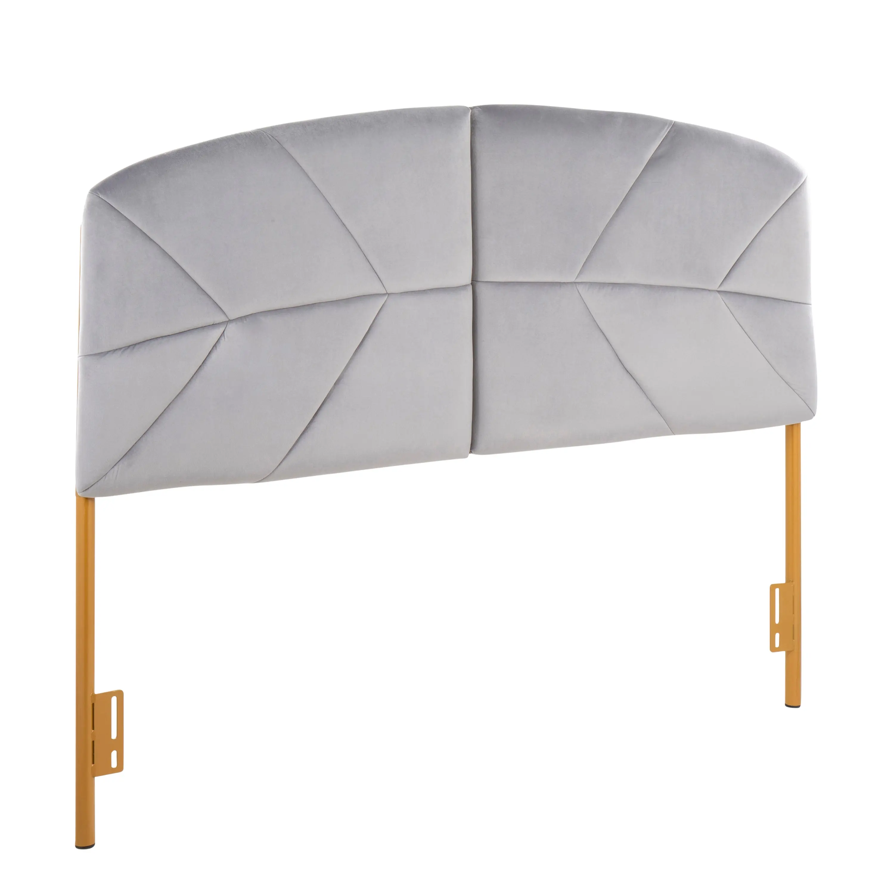 Queen Size Contemporary Glamorous Tufted Headboard - Gold Steel Frame, Grey Velvet Upholstery, Indoor Bed Furniture