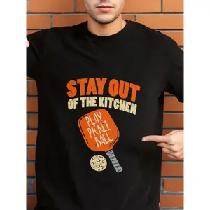 Men's Breathable Cotton T-Shirt with Pickleball Print - Casual Sporty Style, Short Sleeve, Crew Neck for All Seasons